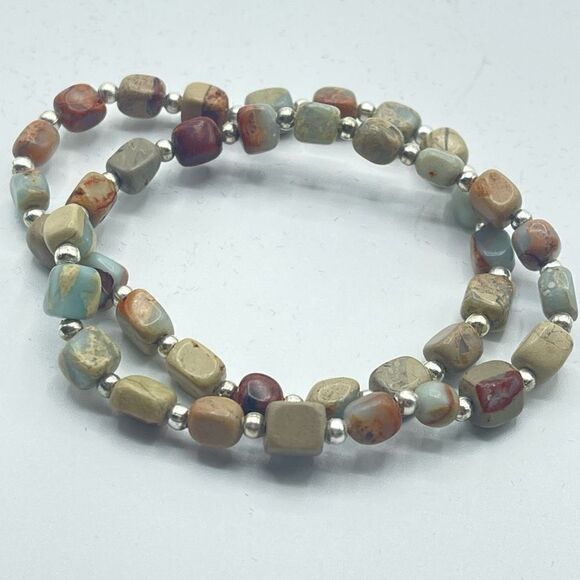 Creek jasper cube crystal beaded stretch bracelet ONE NEW reiki meditation yoga - Picture 6 of 7